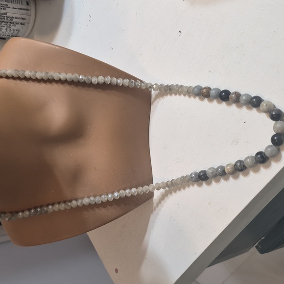 Vintage Picasso Jasper & natural faceted Agate Rondelle Beaded Long Necklace - Picture 8 of 16